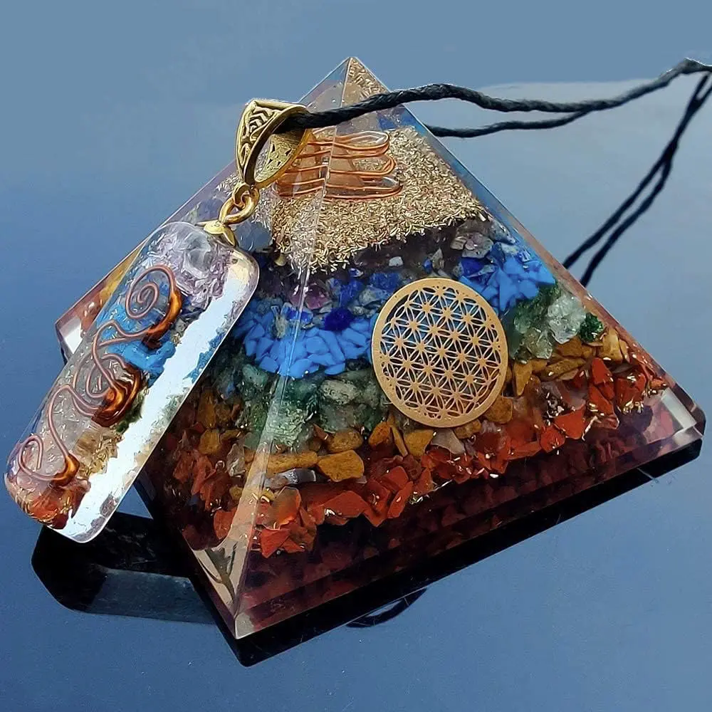 Real Crystal Pirâmide de chakra Orgone – Pirâmide de Orgone Seven Chakra
